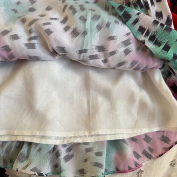 IRO Paris Womens Silk Louzia‎ Ruffle Mini Skirt Sz FR 34/ US 2 Pink Green Party - Picture 8 of 13